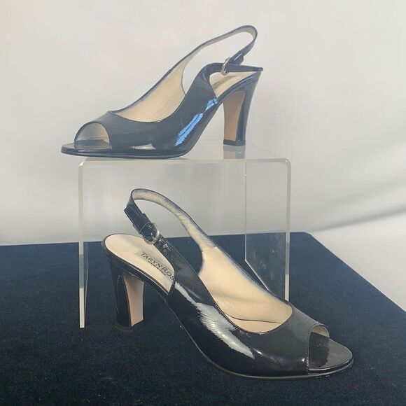 Taryn Rose black patent peep toe heels - Picture 1 of 9